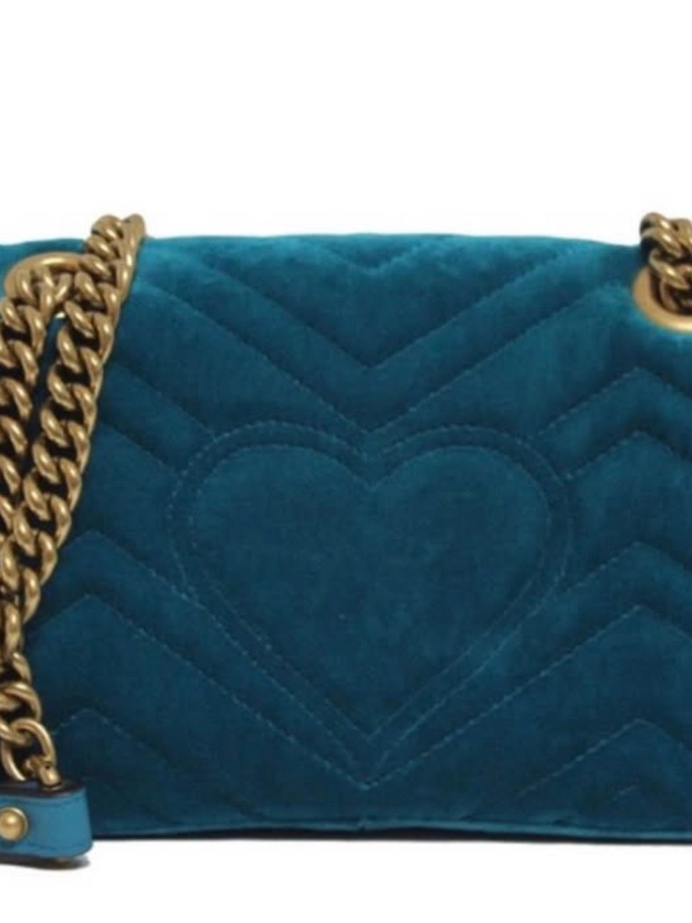 Gucci Teal Velvet GG Marmont Embroidered Floral Shoulder Bag - Picture 3 of 11